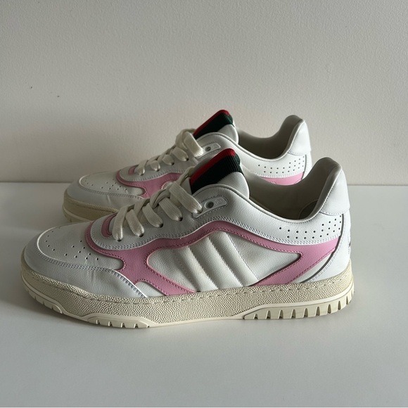 GUCCI 2024 Re-Web Low-Top Sneakers White Pink Leather Sz 40 - Picture 4 of 12